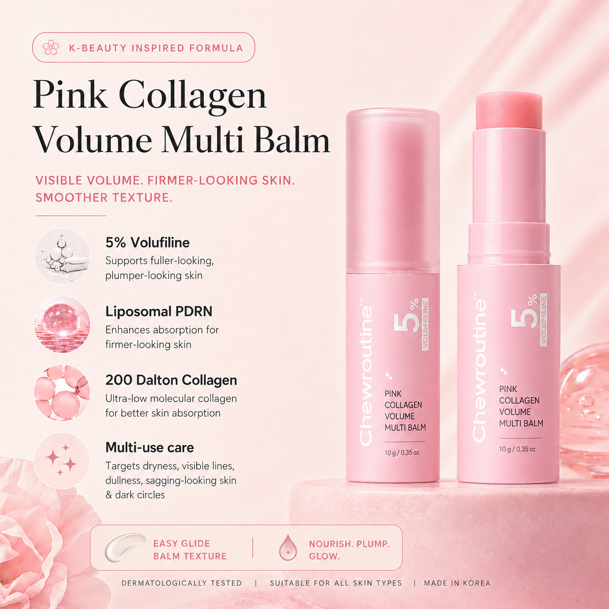 Chewroutine™ Pink Collagen Volume Balm Stick with 5% Volufiline 💖
