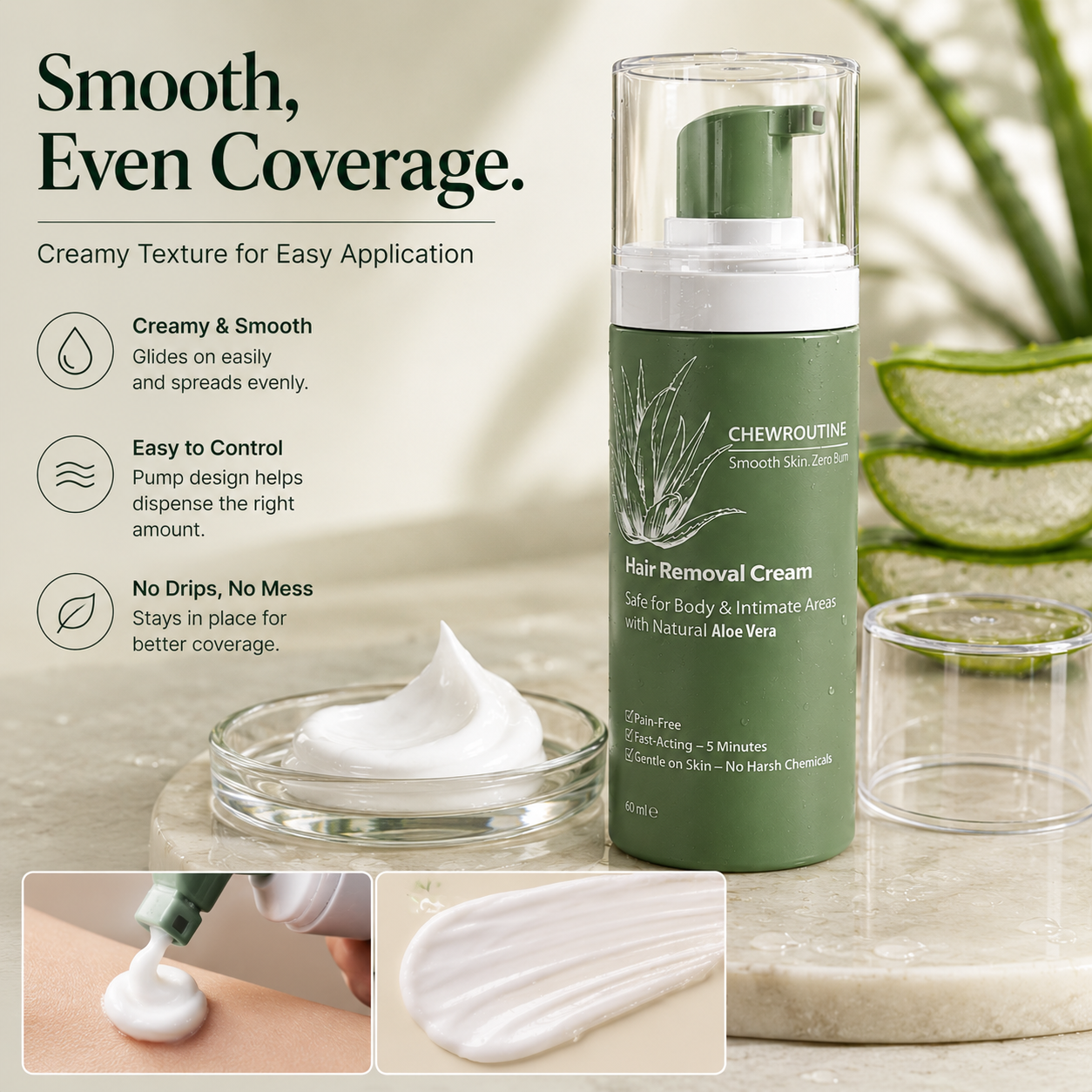 Chewroutine™ Natural Gentle Hair Removal Cream | For Women & Men, Sensitive Skin