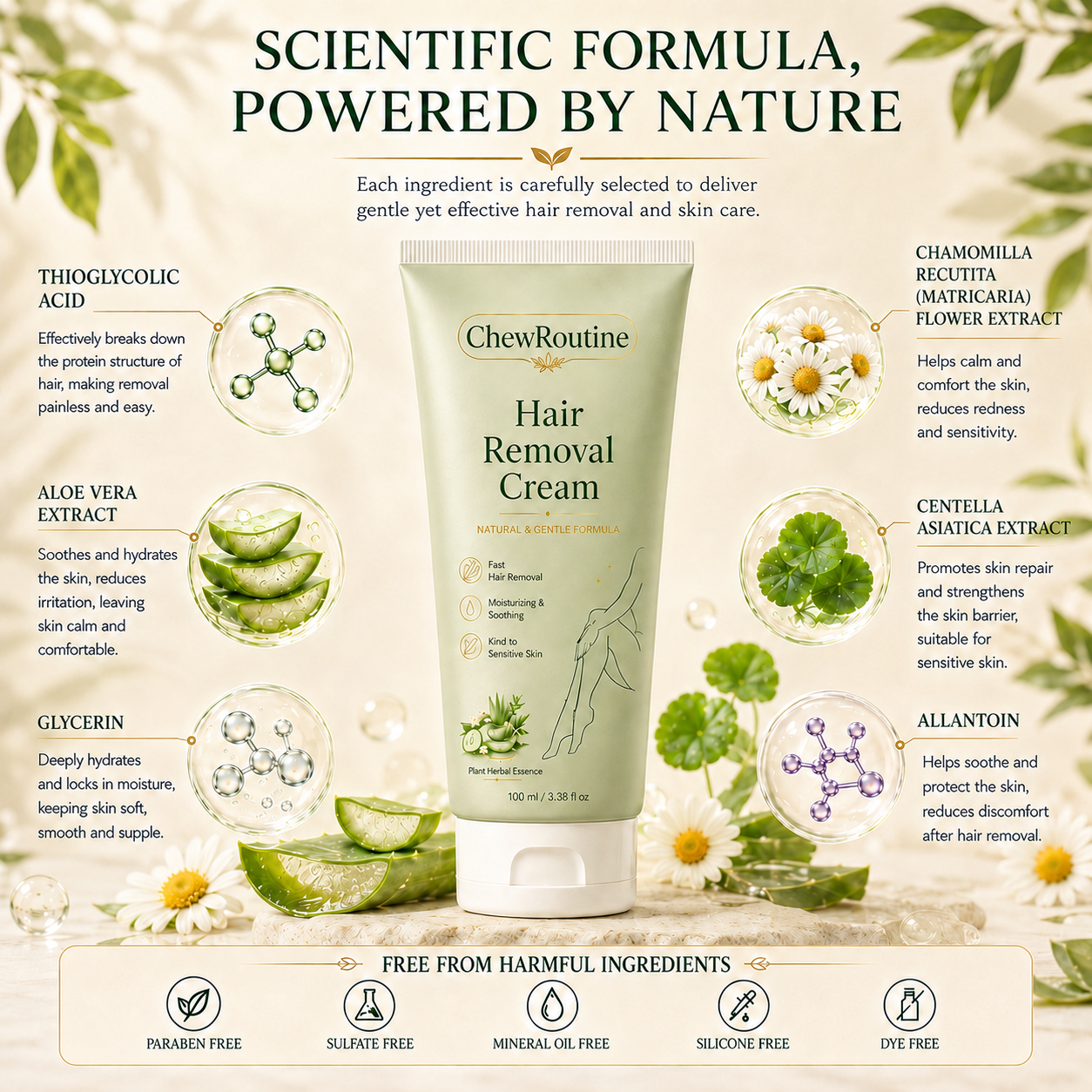 ChewRoutine™ Natural Gentle Hair Removal Cream | For Women & Men, Sensitive Skin