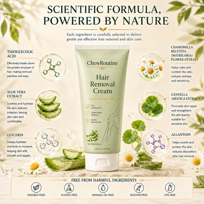 ChewRoutine™ Natural Gentle Hair Removal Cream | For Women & Men, Sensitive Skin