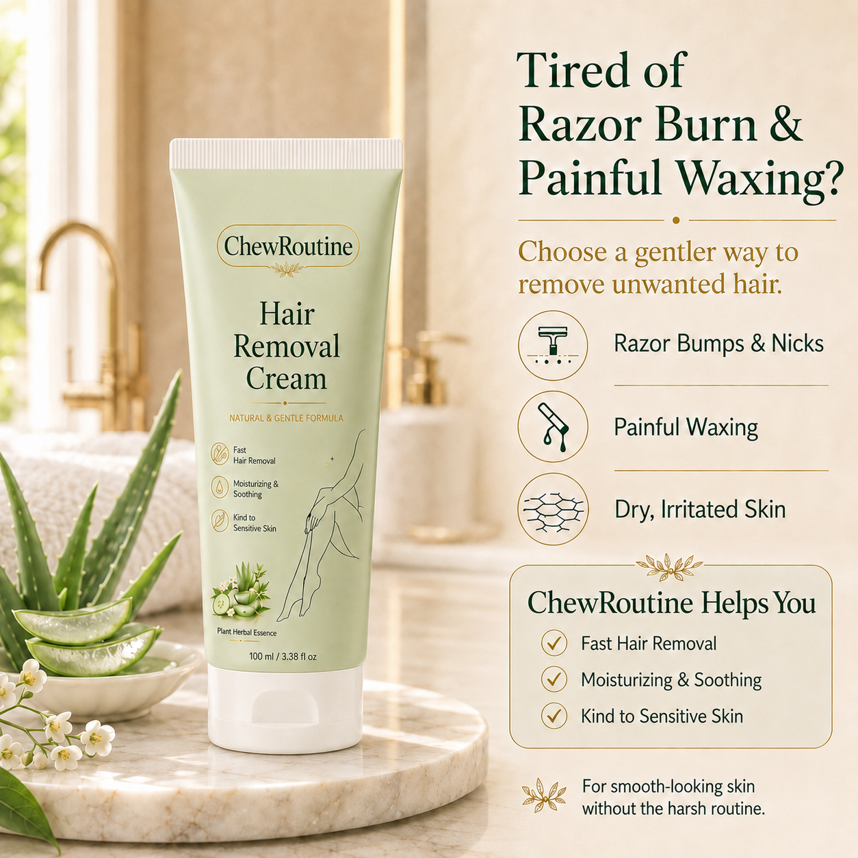 ChewRoutine™ Natural Gentle Hair Removal Cream | For Women & Men, Sensitive Skin