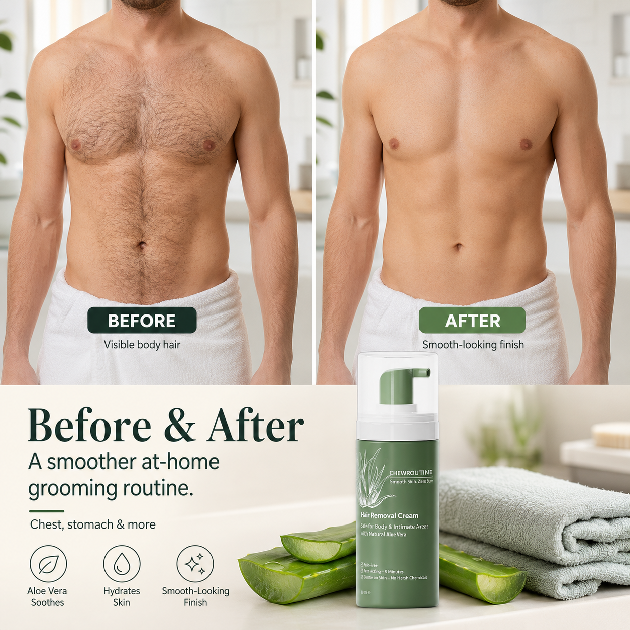 Chewroutine™ Natural Gentle Hair Removal Cream | For Women & Men, Sensitive Skin