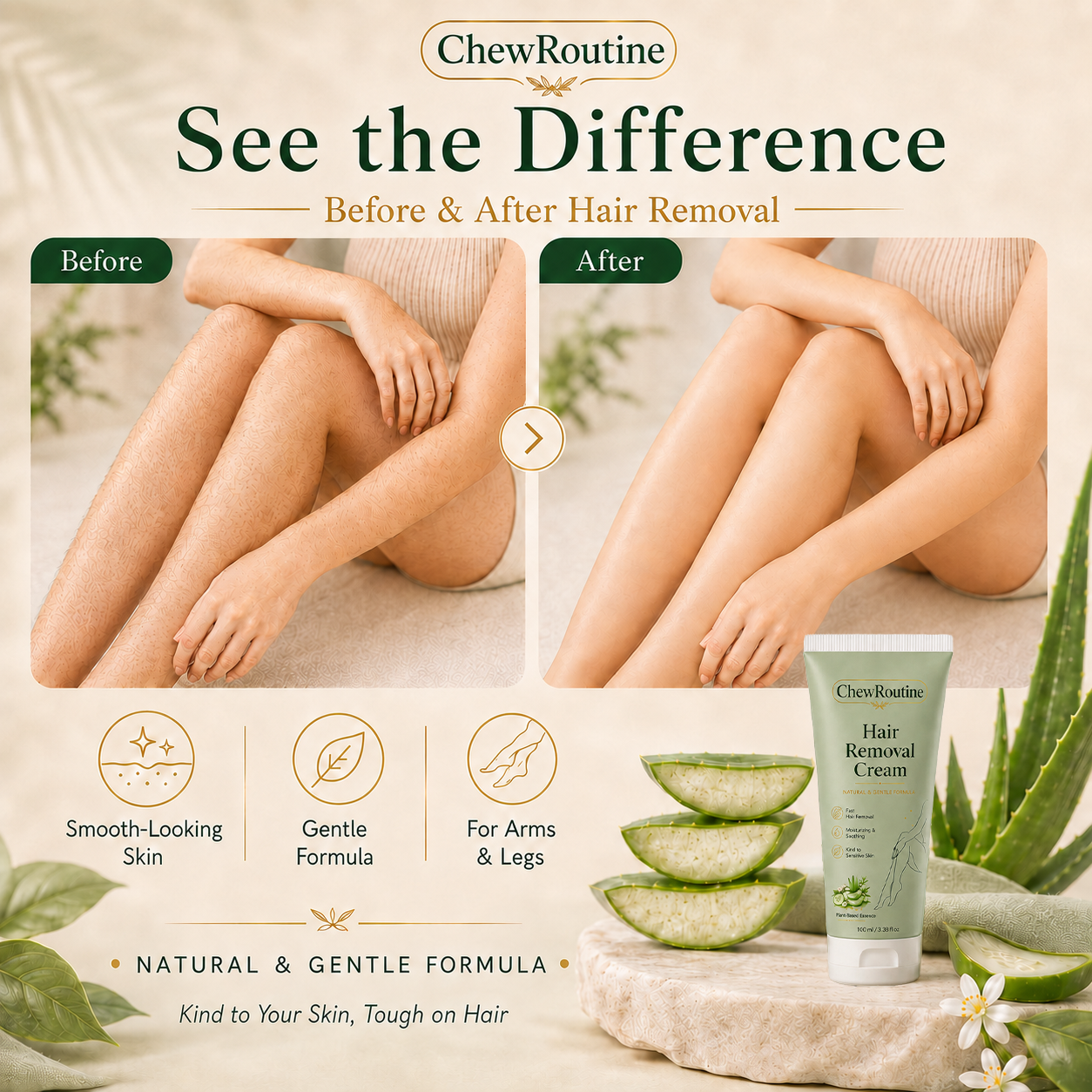 ChewRoutine™ Natural Gentle Hair Removal Cream | For Women & Men, Sensitive Skin
