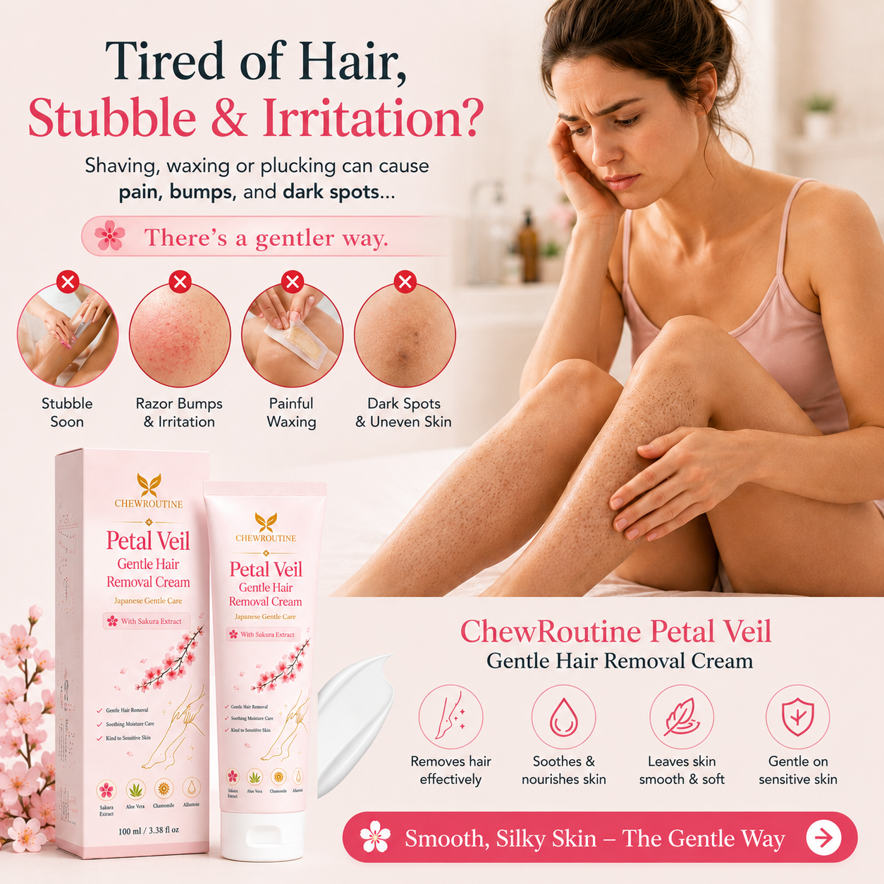 ChewRoutine™ Petal Veil Gentle Hair Removal Cream | For Women & Men, Sensitive Skin