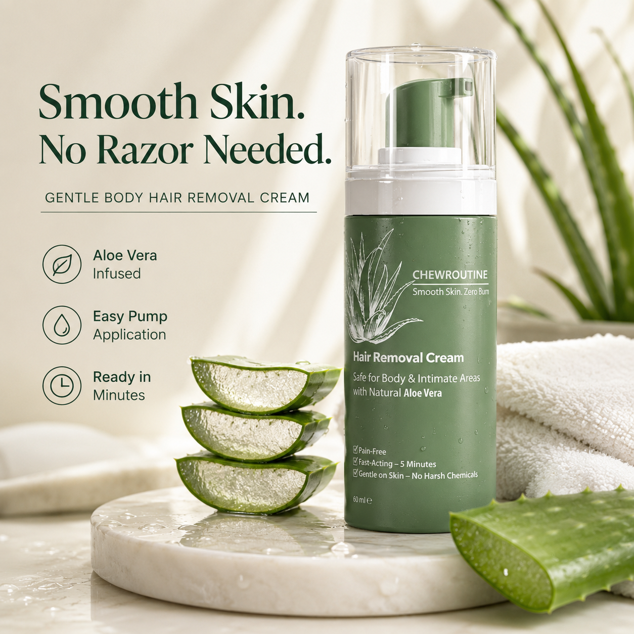 Chewroutine™ Natural Gentle Hair Removal Cream | For Women & Men, Sensitive Skin