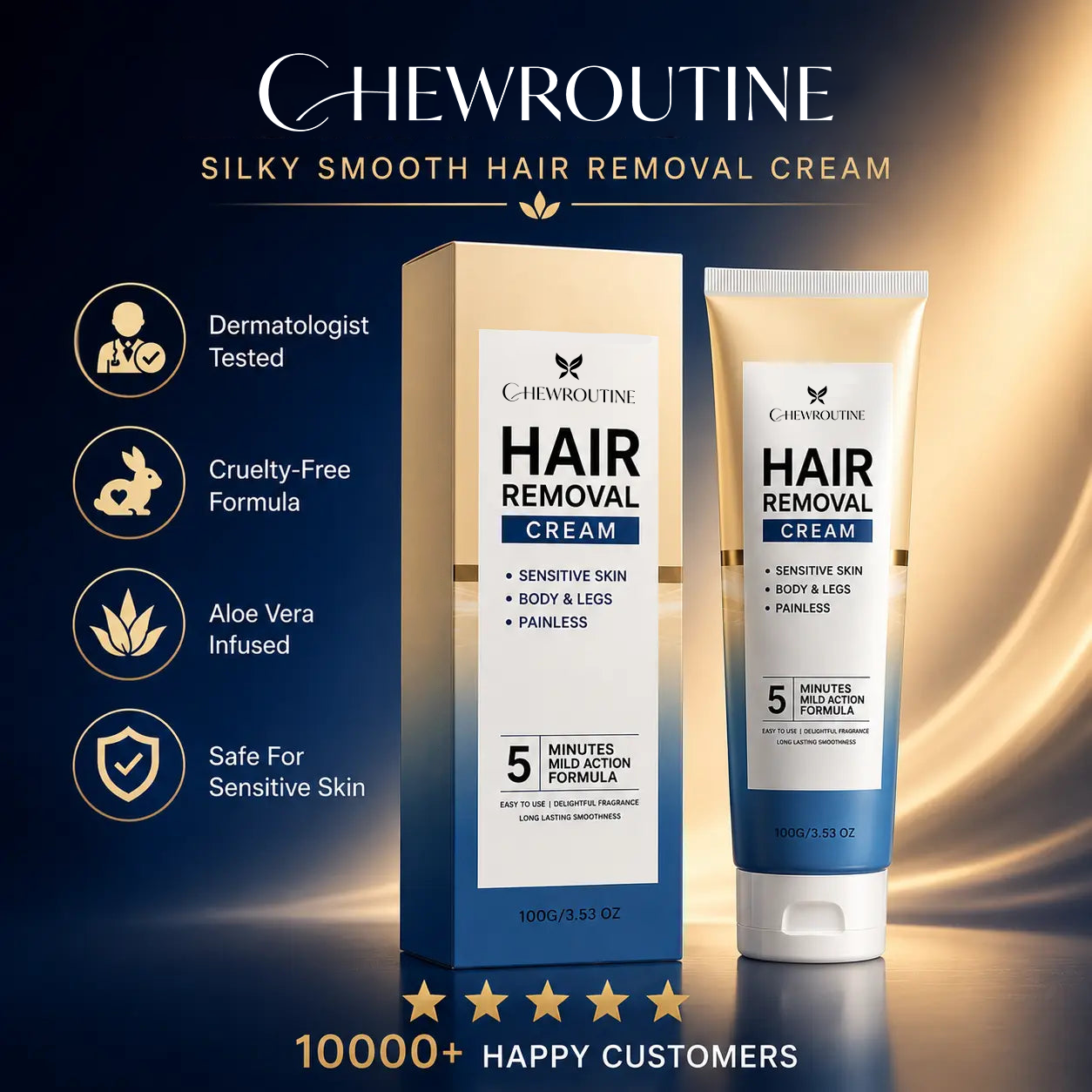 ChewRoutine™ Silky Smooth Hair Removal Cream – Effortless Removal in 5 Minutes, Slower Regrowth in 14 Days