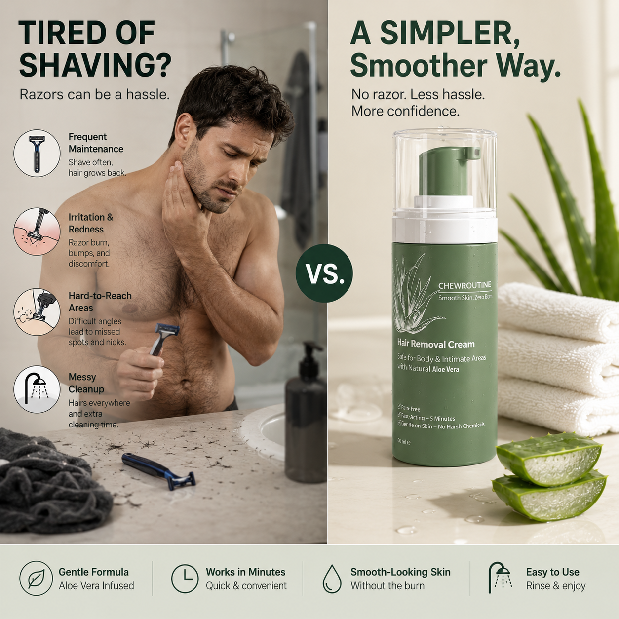 Chewroutine™ Natural Gentle Hair Removal Cream | For Women & Men, Sensitive Skin
