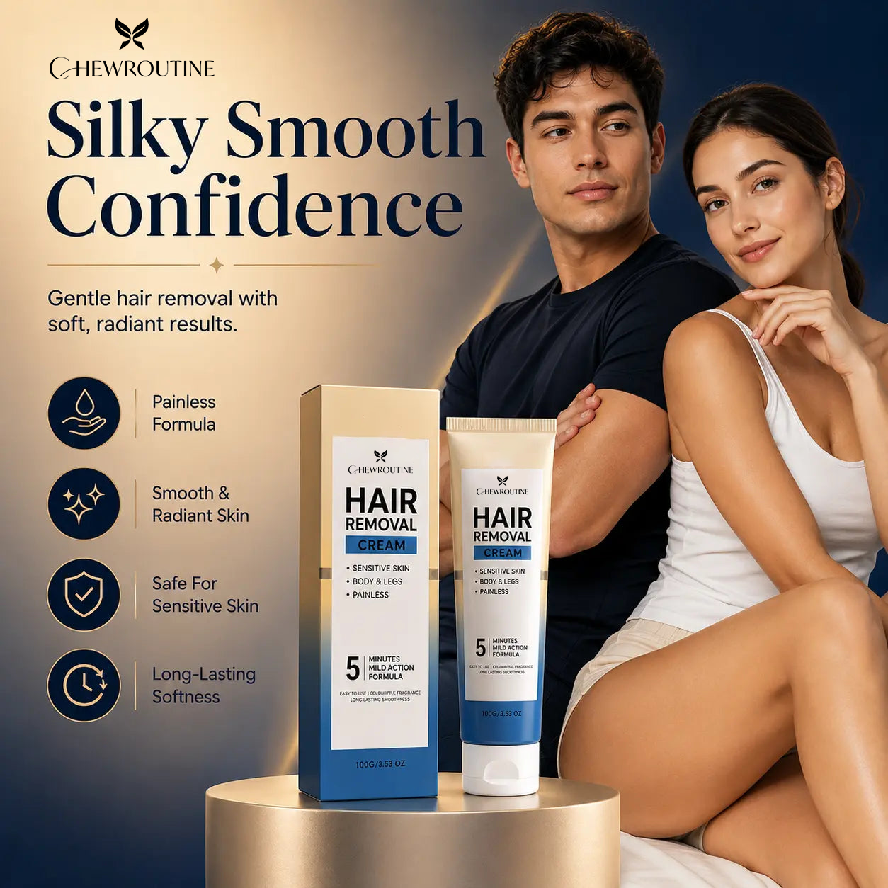 ChewRoutine™ Silky Smooth Hair Removal Cream – Effortless Removal in 5 Minutes, Slower Regrowth in 14 Days