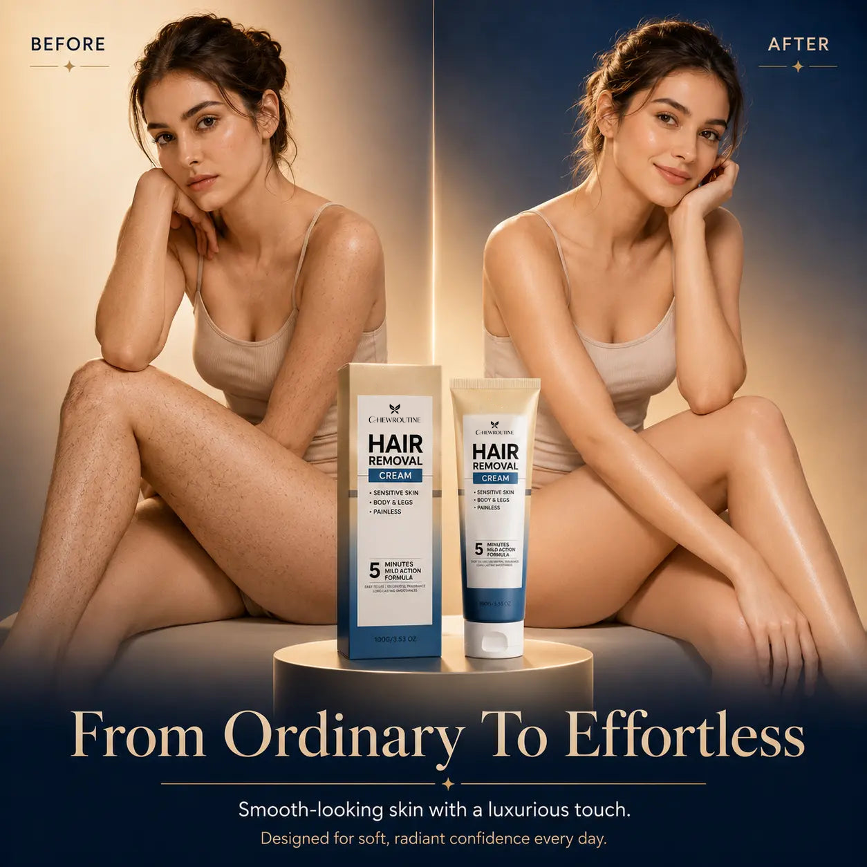 ChewRoutine™ Silky Smooth Hair Removal Cream – Effortless Removal in 5 Minutes, Slower Regrowth in 14 Days