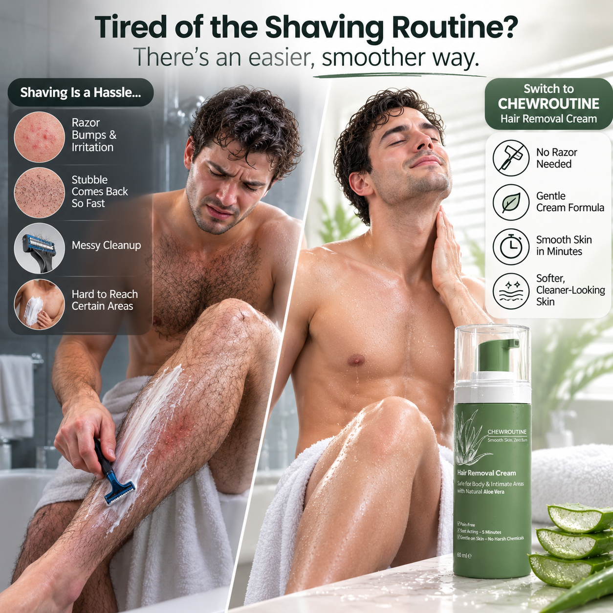Chewroutine™ Natural Gentle Hair Removal Cream | For Women & Men, Sensitive Skin