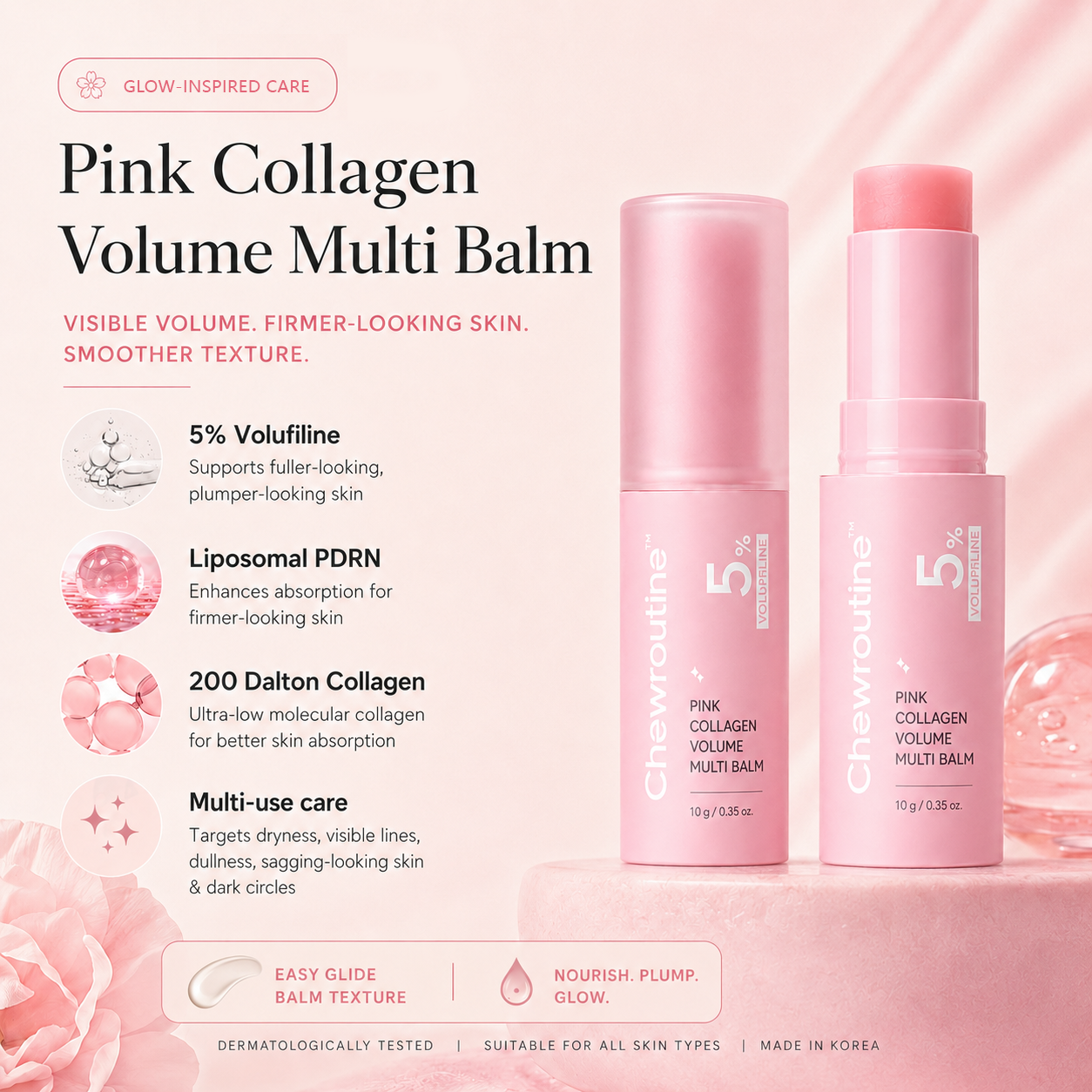 Chewroutine™ Pink Collagen Volume Balm Stick with 5% Volufiline 💖
