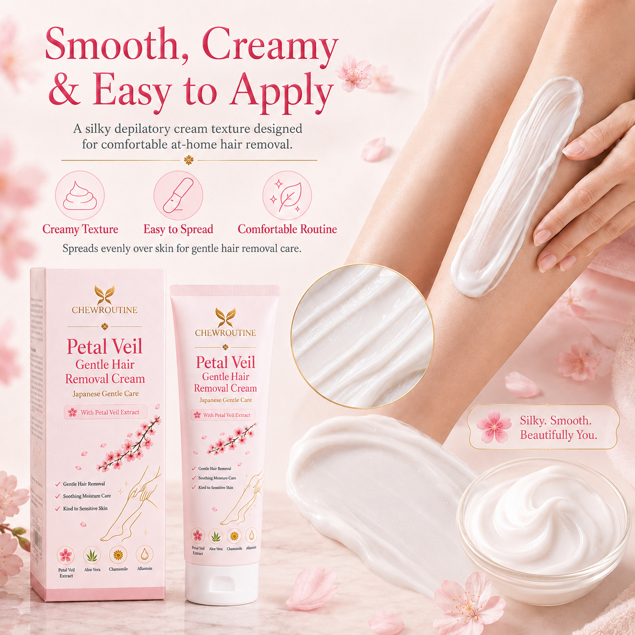 ChewRoutine™ Petal Veil Gentle Hair Removal Cream | For Women & Men, Sensitive Skin