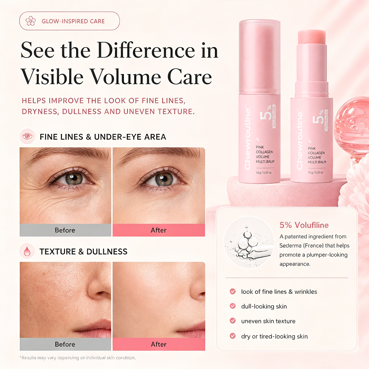 Chewroutine™ Pink Collagen Volume Balm Stick with 5% Volufiline 💖
