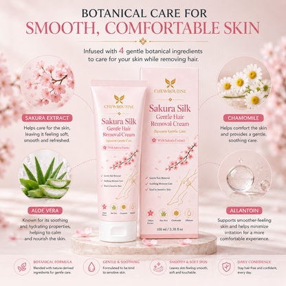 ChewRoutine™ Sakura Silk Gentle Hair Removal Cream | For Women & Men, Sensitive Skin