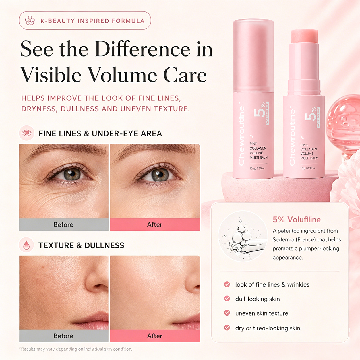 Chewroutine™ Pink Collagen Volume Balm Stick with 5% Volufiline 💖