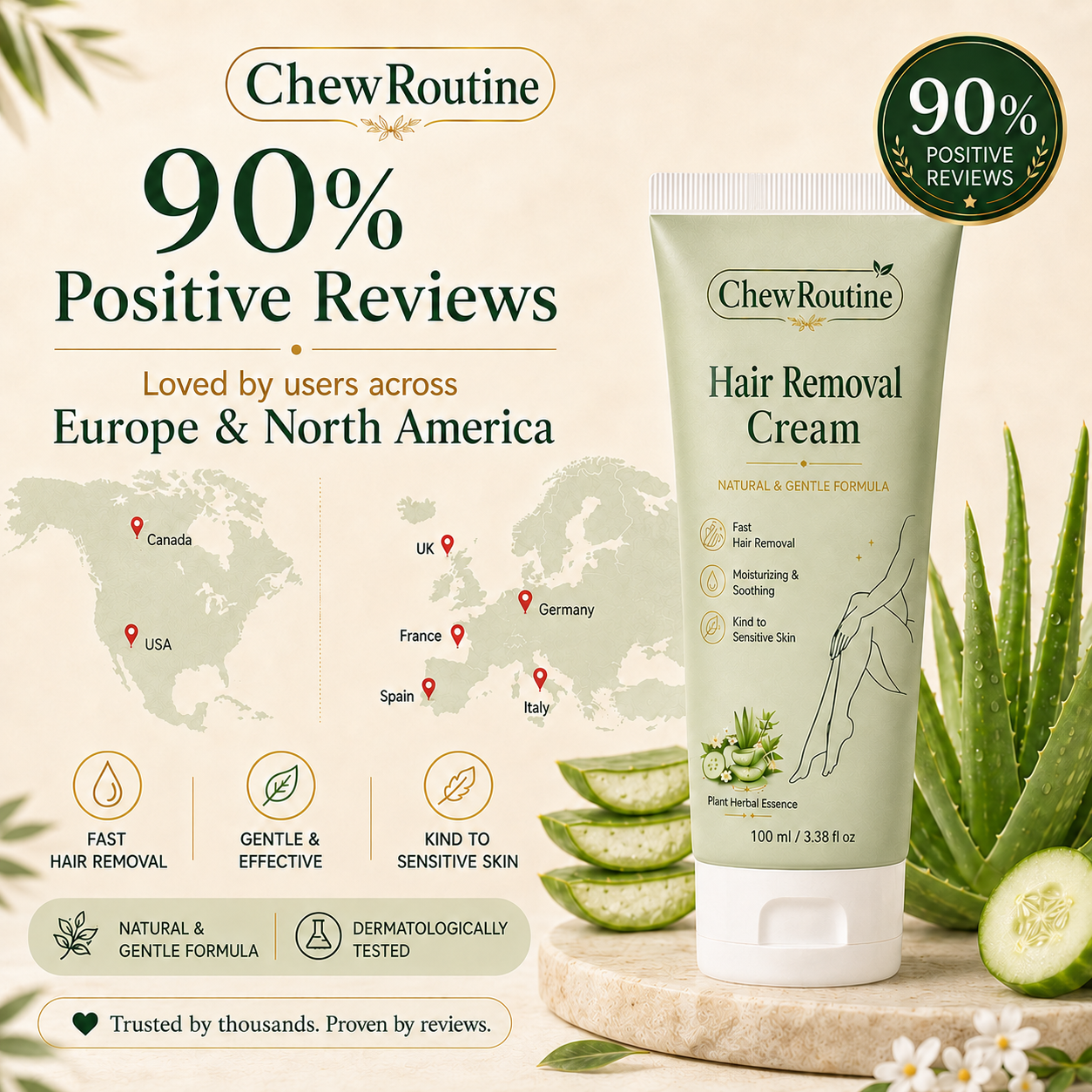ChewRoutine™ Natural Gentle Hair Removal Cream | For Women & Men, Sensitive Skin