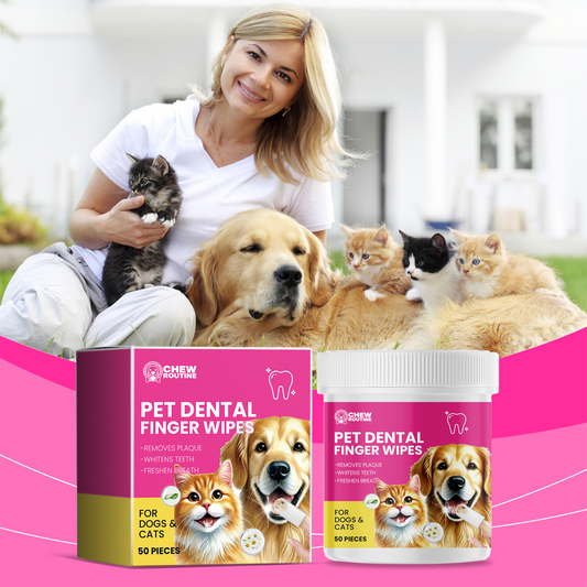 Chewroutine™ Dog & Cat Dental Finger Wipes - Plaque Remover, Fresh Breath and Oral Care Cleaning Pads(50 Count)